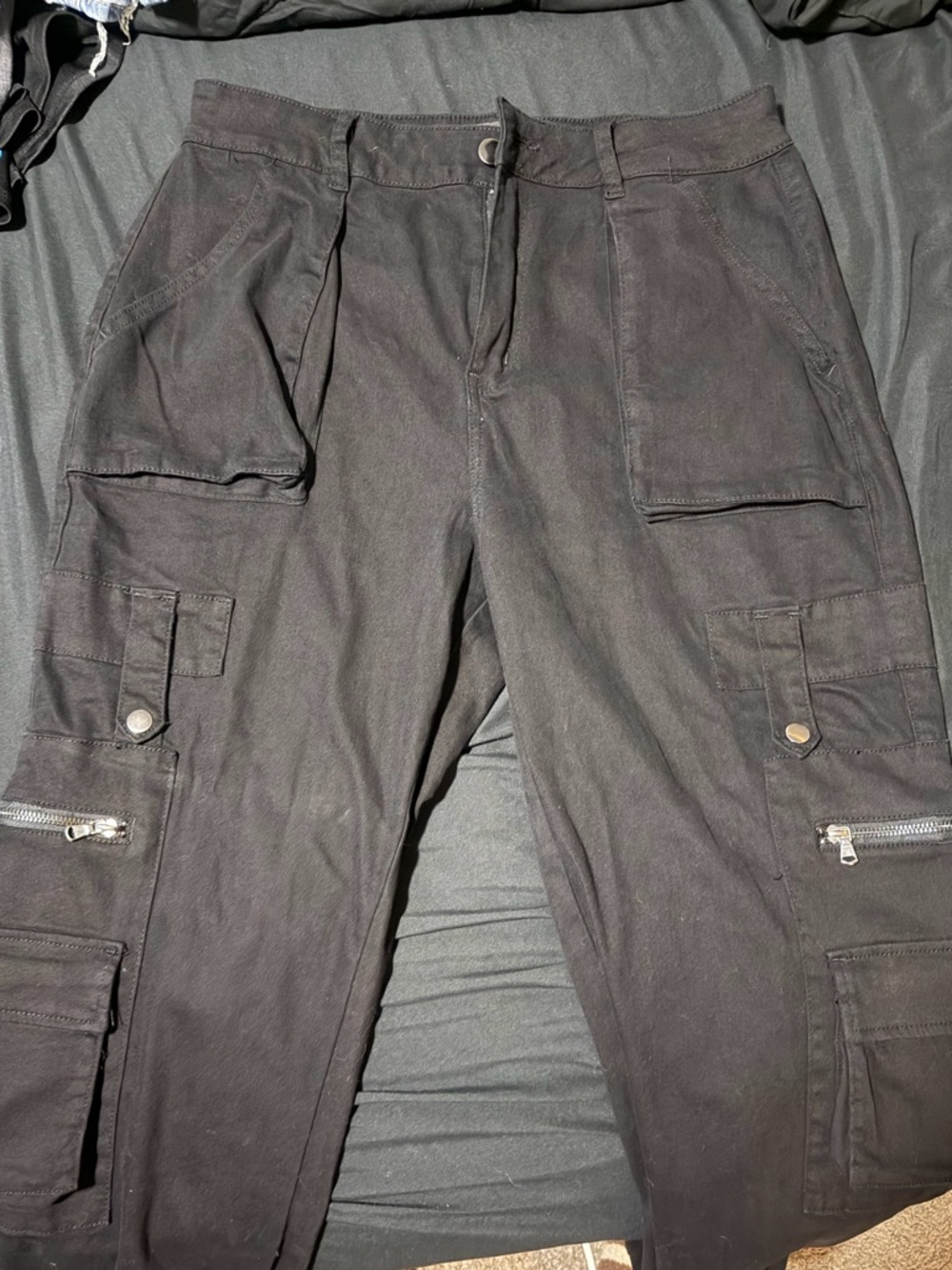 Fashion Nova Black Cargo Pants with Zip & Snap Pockets